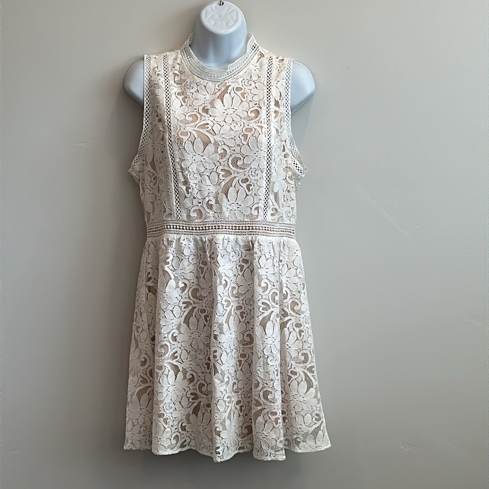 Altard State White‎ Tan Floral Lace Sleeveless Mini Dress Wedding Bridal Medium